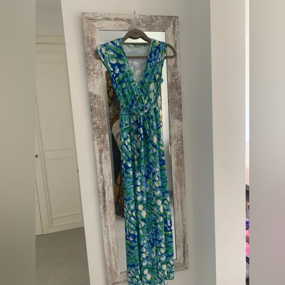 Blue and Green Sleeveless Maxi Dress